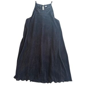 Womens Black Plissé Pleated Halter Mini Dress A-Line Lettuce Hem Party Dress